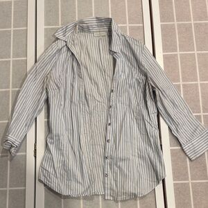 New York & Company Light Blue and Cream Striped Shirt